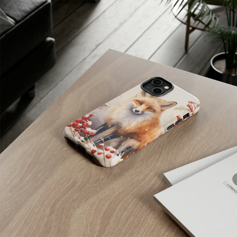 Christmas Fox in a Wreath of Red Berries - Impact Resistant Phone Case